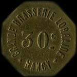 Jeton de 20 centimes avec chiffres de 5 mm �mis par la Grande Brasserie Lorraine � Nancy (54000 - Meurthe-et-Moselle) - avers