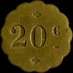 Jeton de 20 centimes avec chiffres de 6 mm �mis par la Grande Brasserie Lorraine � Nancy (54000 - Meurthe-et-Moselle) - revers