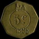 Jeton de 5 centimes avec surfrappes 1898 et locomotive �mis par la Soci�t� de Consommation de l'Est - Nancy (54000 - Meurthe-et-Moselle) - revers