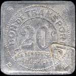 Jeton de 20 centimes avec contremarque triangle émis par la Compagnie des Tramways de Nantes (44000 - Loire-Atlantique) - revers