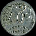 Jeton de 40 centimes surfrappé sur 50 centimes émis par la Compagnie des Tramways de Nantes (44000 - Loire-Atlantique) - revers