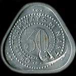 Jeton de 30 centimes avec contremarque ovale émis par la Compagnie des Tramways de Nantes (44000 - Loire-Atlantique) - avers