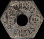 Jeton de 15 centimes type 4 émis par les Tramways de Nantes (44000 - Loire-Atlantique) - avers