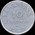 Jeton de 10 centimes 1920 (type avec �toiles) �mis par la Chambre de Commerce de Narbonne (11000 - Aude) - revers