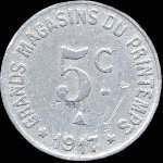 Jeton de 5 centimes 1917 �mis par les Grands Magasins du Printemps - Maison Milhaud � Narbonne (11000 - Aude) - revers