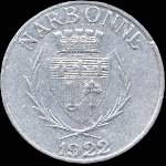 Jeton de 10 centimes 1922 �mis par le Syndicat des Limonadiers et Restaurateurs � Narbonne (11000 - Aude) - avers