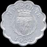 Jeton de 25 centimes 1922 �mis par le Syndicat des Limonadiers et Restaurateurs � Narbonne (11000 - Aude) - avers