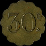 Jeton de 30 centimes (type avec grand c de 3 mm) �mis par le Restaurant du Centre - Foucher � Neuilly-sur-Seine (92200 - Hauts-de-Seine) - revers