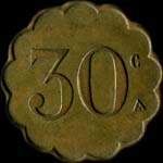 Jeton de 30 centimes (type avec petit c de 2 mm) �mis par le Restaurant du Centre - Foucher � Neuilly-sur-Seine (92200 - Hauts-de-Seine) - revers