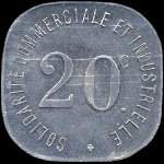 Jeton de 20 centimes 1918 (type avec le point sous e) �mis par la Solidarit� Commerciale et Industrielle � Neuilly-sur-Seine (92200 - Hauts-de-Seine) - revers