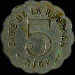 Jeton de 5 centimes émis par le Café de la Régence à Nice (06000 - Alpes-Maritimes) - revers