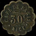 Jeton de 30 centimes type en laiton rond émis par le Café de Paris à Nice (06000 - Alpes-Maritimes) - avers