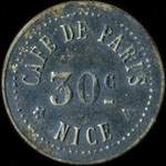 Jeton de 30 centimes type en maillechort rond émis par le Café de Paris à Nice (06000 - Alpes-Maritimes) - avers