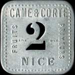 Jeton de 2 francs (avec petit 2) émis par les Fruits-Primeurs Came & Corte à Nice (06000 - Alpes-Maritimes) - avers