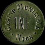 Jeton de 1 franc (1960) émis par le Casino Municipal de Nice (06000 - Alpes-Maritimes) - revers