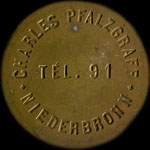 Jeton de 1 franc émis par Charles Pfalzgraff - Syndicat des entrepositaires de bières à Niederbronn-les-Bains (67110 - Bas-Rhin) - avers