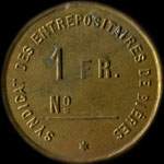 Jeton de 1 franc émis par Charles Pfalzgraff - Syndicat des entrepositaires de bières à Niederbronn-les-Bains (67110 - Bas-Rhin) - revers