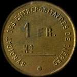 Jeton de 1 franc �mis par Charles Pfalzgraff - Syndicat des entrepositaires de bi�res � Niederbronn-les-Bains (67110 - Bas-Rhin) - revers