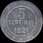 Jeton de 5 centimes 1921 �mis par la Cave Coop�rative � Olonzac (34210 - H�rault) - revers
