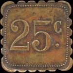 Jeton de 25 centimes (type avec carr� perl� au revers) �mis par le Grand Caf� Soler � Olonzac (34210 - H�rault) - revers