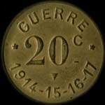 Jeton de 20 centimes émis par le Café du Commerce - Fouet - Guerre 1914 - 15 - 16 - 17 à Pamiers (09100 - Ariège) - revers