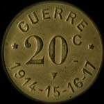 Jeton de 20 centimes �mis par le Caf� du Commerce - Fouet - Guerre 1914 - 15 - 16 - 17 � Pamiers (09100 - Ari�ge) - revers