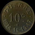 Jeton de 10 centimes émis par le Café Pujol - Guerre 1914 - 15 - 16 - 17 à Pamiers (09100 - Ariège) - revers