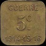 Jeton de 5 centimes émis par le Grand Café Tournier - rue Major - 1914 - 15 - 16 à Pamiers (09100 - Ariège) - revers