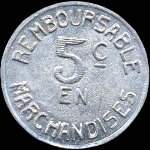 Jeton de nécessité de 5 centimes émis par la Coopérative Militaire à Pau (64000 - Pyrénées-Atlantiques) - revers