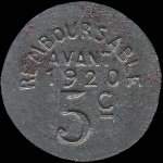 Jeton de nécessité en fer de 5 centimes émis par Henric lou Biarnés à Pau (64000 - Pyrénées-Atlantiques) - revers
