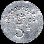 Jeton de nécessité en aluminium de 5 centimes émis par Henric lou Biarnés à Pau (64000 - Pyrénées-Atlantiques) - revers