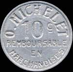 Jeton de nécessité de 10 centimes émis par O.Michelet à Pau (64000 - Pyrénées-Atlantiques) - type à petite tête - frappe médaille - revers