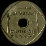 Jeton de nécessité SVI (jeton de repas) du Restaurant Monnaie à Pessac (33600 - Gironde) - avers