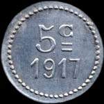 Jeton de 5 centimes 1917 �mis par l'Union Commerciale Peyriac (11160 - Aude) - revers
