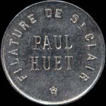 Jeton de 5 centimes �mis par la Filature de St-Clair - Paul Huet � Pierrefitte-en-Cinglais (14690 - Calvados) - avers