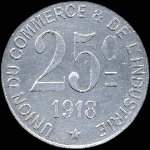 Jeton de 25 centimes 1918 �mis par l'Union du Commerce & de l'Industrie de Poissy (78300 - Yvelines) - revers