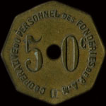 Jeton de 50 centimes émis par Coopérative du personnel des fonderies de P.A.M. à Pont-à-Mousson (54700 - Meurthe-et-Moselle) - avers