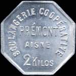 Jeton de 2 kilos de pain en aluminium �mis par la Boulangerie Coop�rative � Pr�mont (02110 - Aisne) - avers