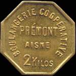 Jeton de 2 kilos de pain en laiton �mis par la Boulangerie Coop�rative � Pr�mont (02110 - Aisne) - avers