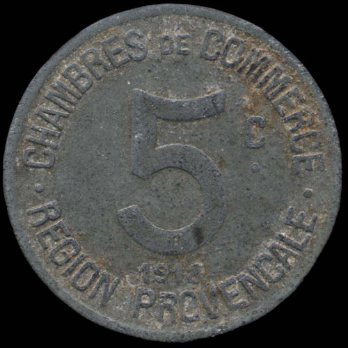 Jeton-monnaie de n�cessit� de 5 centimes 1918 de la R�gion Proven�ale - type 2