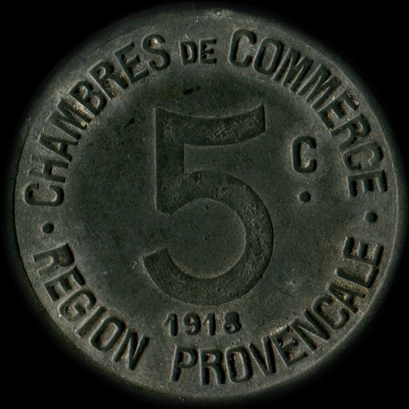 Jeton-monnaie de n�cessit� de 5 centimes 1918 de la R�gion Proven�ale - type 3