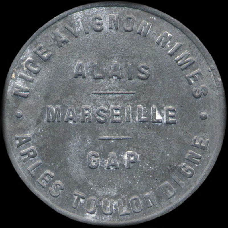 Jeton-monnaie de n�cessit� de 10 centimes non dat� avec de la R�gion Proven�ale - type les points au milieu de Marseille et gros 10 au revers