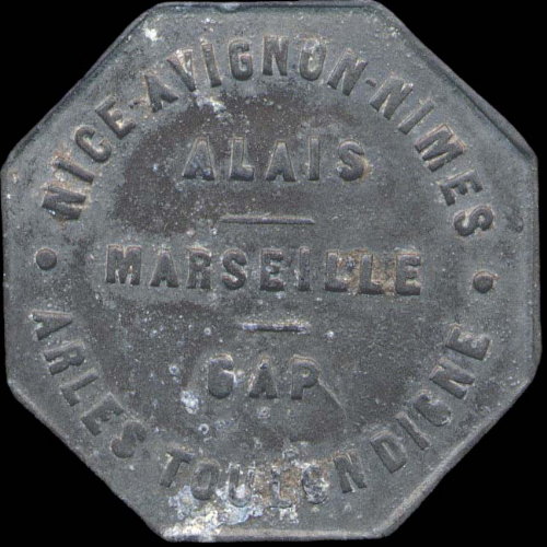 Jeton-monnaie de n�cessit� de 25 centimes non dat� avec de la R�gion Proven�ale - type les points au milieu de Marseille et gros 25 au revers