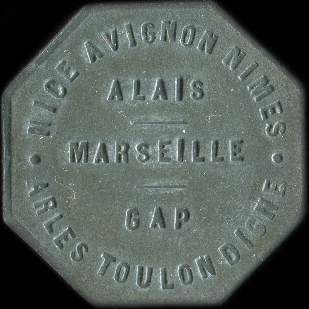 Jeton-monnaie de n�cessit� de 25 centimes non dat� avec de la R�gion Proven�ale - type les points en bas de Marseille et  25 mince au revers