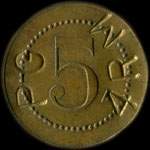 Jeton de 5 centimes émis pour les PG 4 RM - (Prisonniers de guerre de la 4ème Région Militaire) - avers