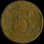 Jeton de 5 centimes émis pour les PG 4 RM - (Prisonniers de guerre de la 4ème Région Militaire) - revers