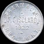 Jeton de 25 centimes 1922 �mis par la Pharmacie F.Gisclard � R�almont (81120 - Tarn) - avers