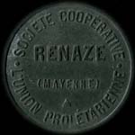 Jeton de 1 kg 500 �mis par la Soci�t� Coop�rative l'Union Prol�tarienne � Renaz� (53800 - Mayenne) - avers