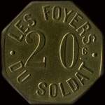 Jeton de 20 centimes du type 2 émis par Les Foyers du Soldat à Rennes (35000 - Ille-et-Vilaine) - avers