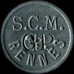 Jeton de 5 centimes avec surfrappe GP (Groupement de Prisonniers) émis par la S.C.M. (Société de Confection Militaire) à Rennes (35000 - Ille-et-Vilaine) - avers